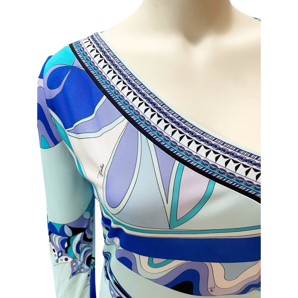 Emilio Pucci Printed Jersey Silk Knee Length Dress Blue Purple Sz 12 - Picture 8 of 13
